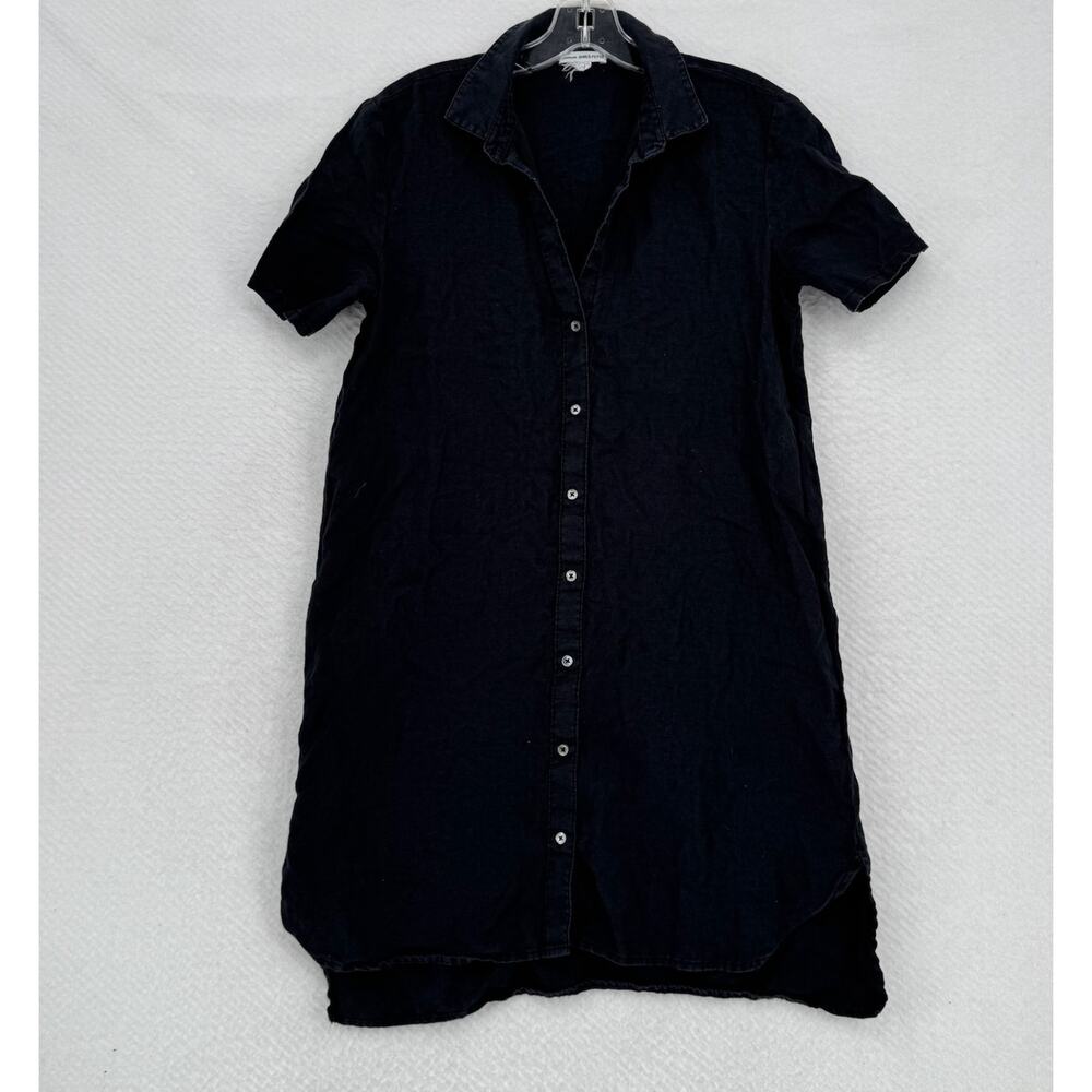 Standard James Perse Black Woven Linen Collared Button Up Shirt Dress Sz 2/M